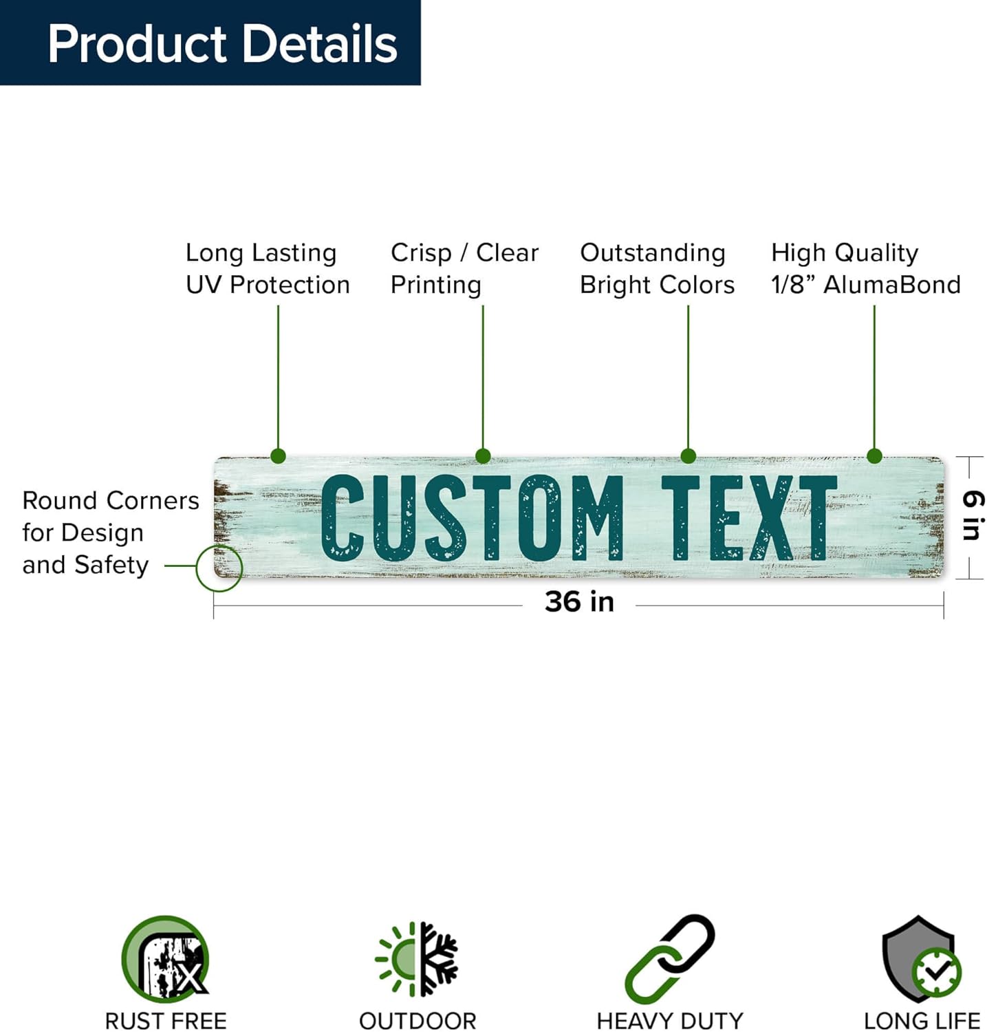 Custom Sign, Custom Street Sign, 11 Font Colors, 13 Font Styles, 4 Hole Options, 22 Sizes, 6x36 Inches, Rust Free DiBound, Fade Resistant, Made in USA by My Sign Center (Shabby Chic)