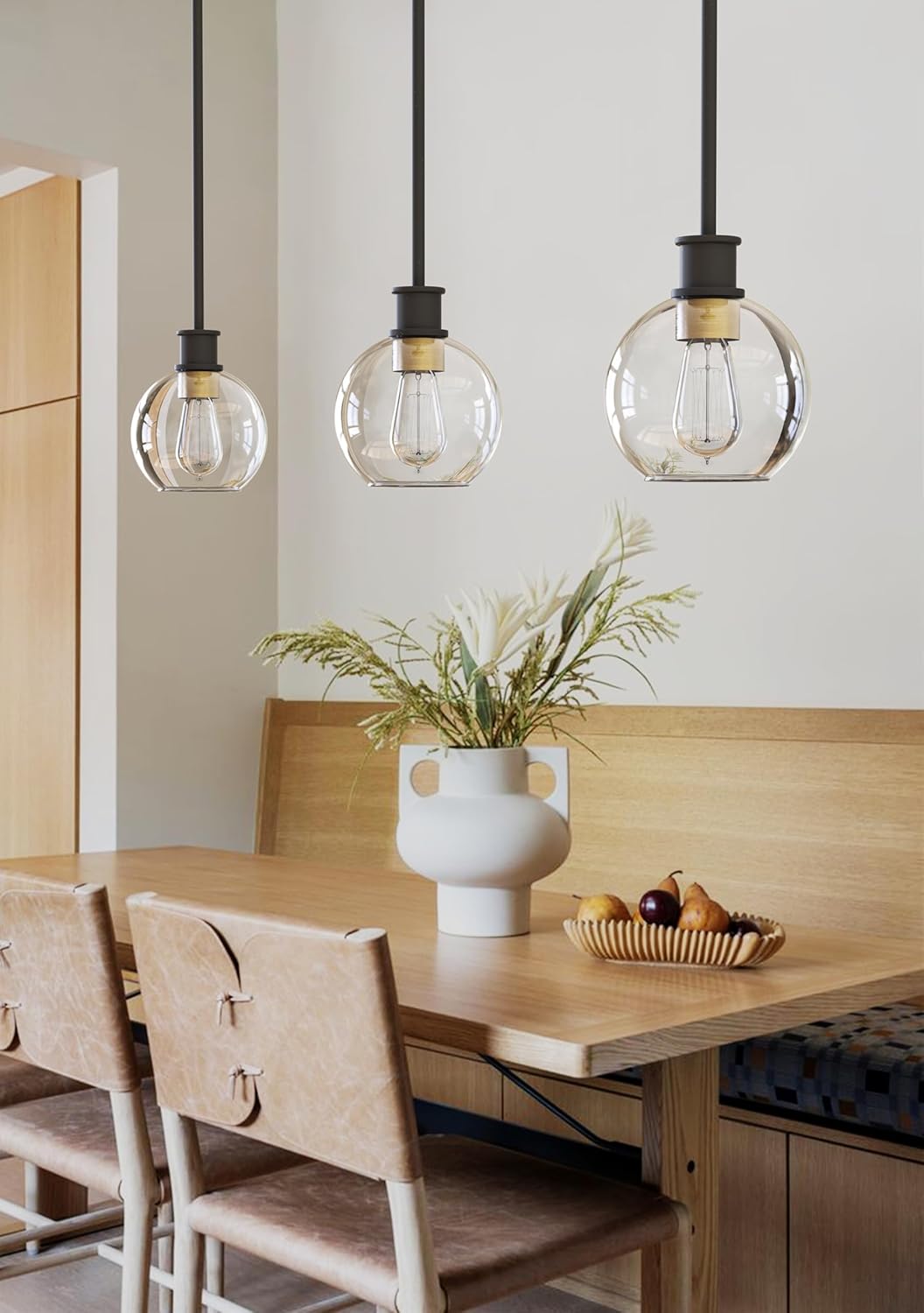 Black and Gold Pendant Light, Modern Globe Pendant Light, Island Pendant Lights with 6.5 inch Clear Globe Glass Shade for Kitchen Island, Hallway, Entryway, Dining Room, Bedroom