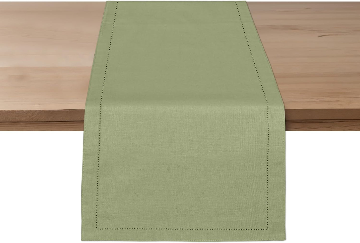 Ruvanti Linen Table Runner 72 Inches, Classic Hemstitch, Washable, Reusable, Non-Slipping, Stain Resistant- Perfect for Parties, Weddings, Dinners, Thanksgiving, Christmas, Indoor use – Olive