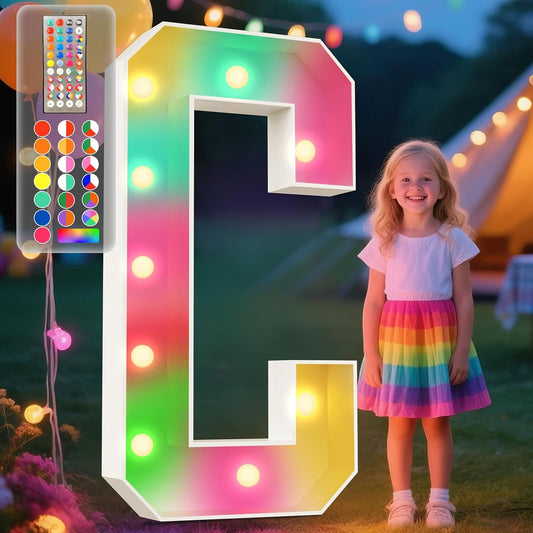 Ledido 4FT Marquee Light Up Letters, 34 Colors Changing Marquee Letter 4 Feet Tall with Remote, Big Letters for Party Wedding Graduation Birthday Decorations, Large Light Up Letter C