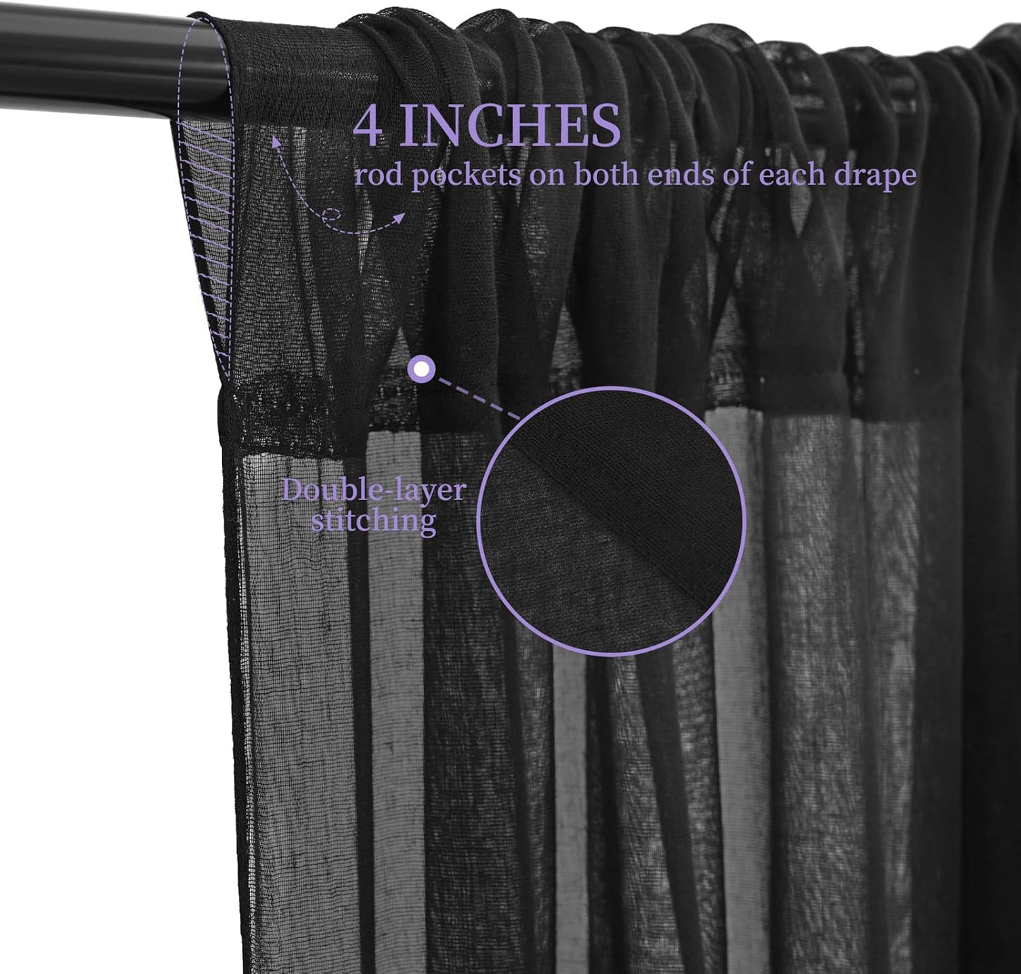 6 Panels Black Ceiling Drapes for Wedding, 5ftx10ft Ceiling Drapes Cheesecloth Sheer Fabric Curtain Wedding Arch Draping Fabric Romantic Ceilings Decorations for Weddings Party Ceremony Stage