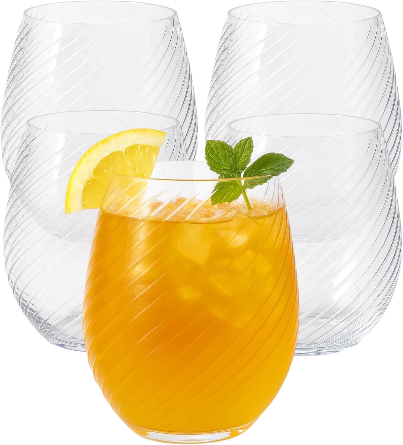 40 count Origami Ripple Unbreakable Stemless Plastic Wine Champagne Whiskey Glasses Elegant Durable Disposable Indoor Outdoor Ideal for Home, Bars, Wedding, Ribbed 12 Ounce Cups (Twiselle Clear)