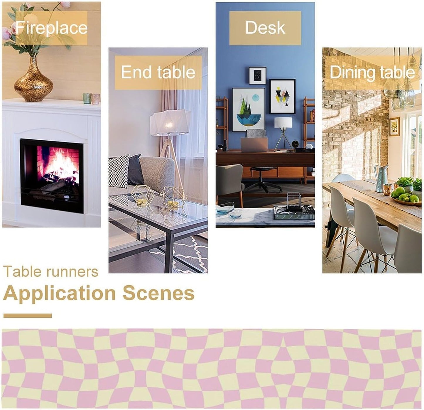 Hippie Table Runner Retro Geometric Square Purple Grid 60s70s Style Kitchen Restaurant Decoration for Indoor and Outdoor Wedding Party Table Runner 13x108 Inch