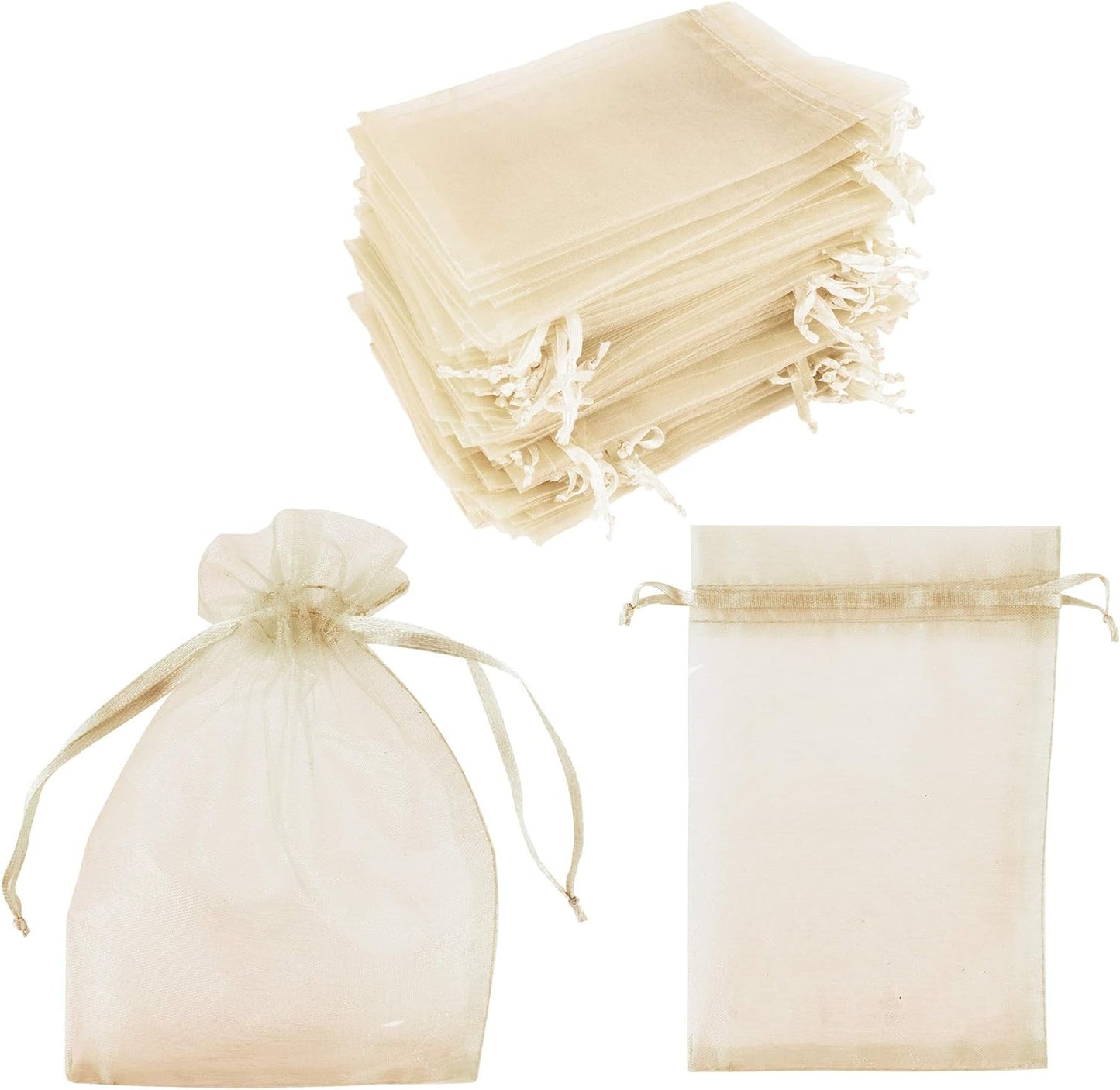 Super Z Outlet 100 Pack 5x7 Inch Mini Sheer Drawstring Organza Transparent Bags Jewelry Sack Pouches for Wedding, Party Decorations, Arts & Crafts Gifts (Ivory)