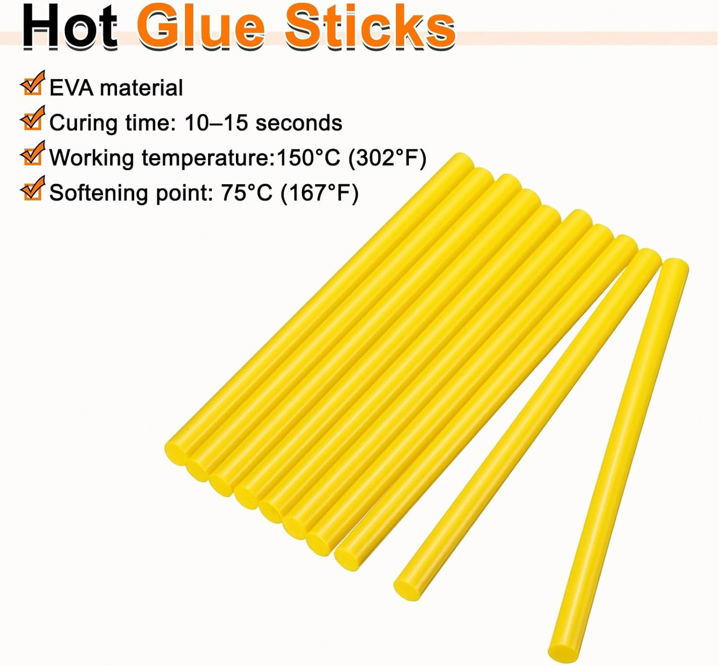 HARFINGTON 10pcs Hot Glue Sticks 0.43" Dia x 3.94" Long EVA Mini Hot Melt Adhesive Glue Stick for Hot Melt Gun Wood Plastic Glass Flowers Fabrics Foam, Yellow