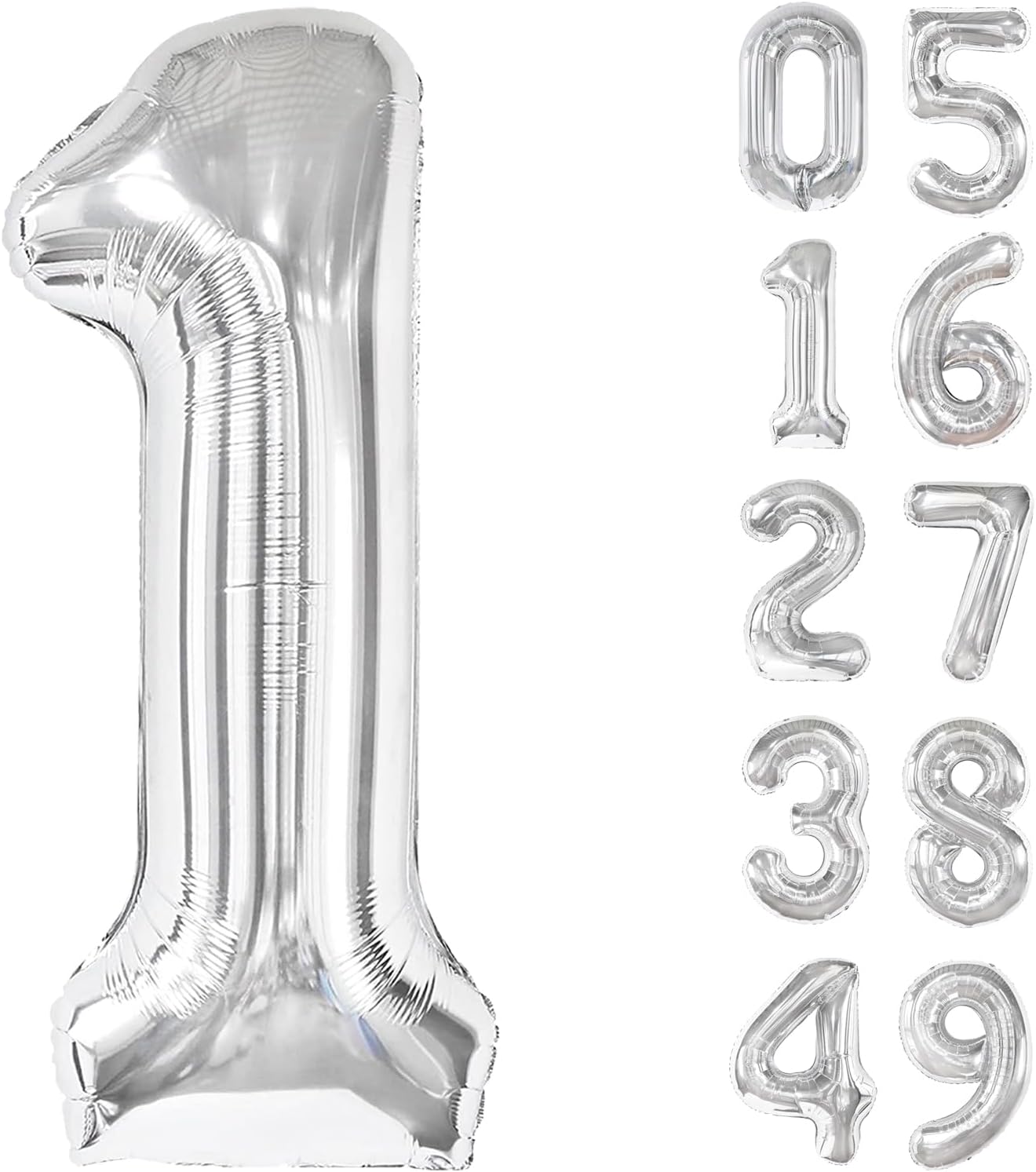 Silver Number 1 Balloon 40 inch, Number 1 Birthday Balloon for Boy Girl, Silver Foil One Balloon for 1st 10 11 12 16 18 Birthday Party, Anniversary Celebration Number Balloons Decorations