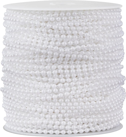 ZPEXRV164 Feet Faux Pearl Beads Garland 3mm Craft String Pearls for Wedding Centerpiece Christmas Tree and Flowers Decoration DIY(White)