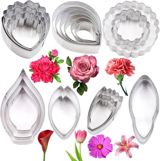 7set Stainless Steel Gum Paste Flower Cutter Flower Petals Cutter Fondant Sugar Paste Cutter Molds Cookie DIY Making Tools for Wedding Birthday Cake Decorating Tools