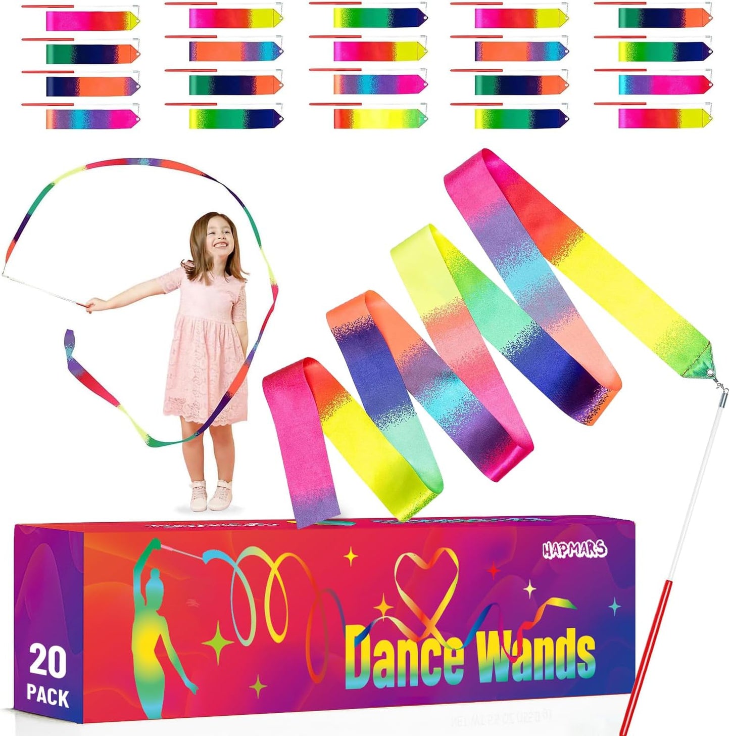 20 Pack Ribbon Dancer Wands for Kids,Rainbow Streamers Dance Ribbon,Party Favors Goodie Bags Stuffers,Birthday Decorations,Girls Party Games Supplies,Dance Gymnastics Pretend Play Princess Cat