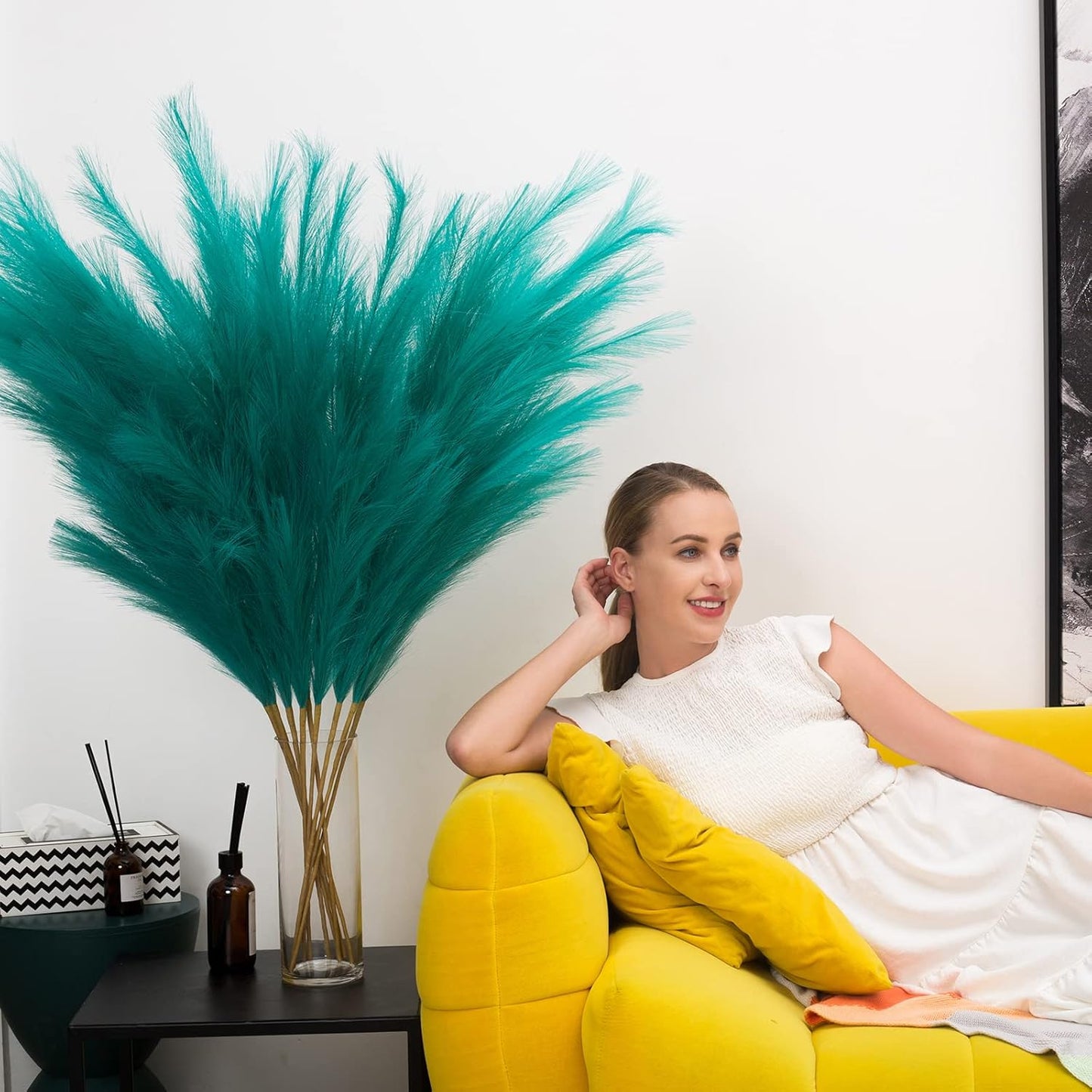 Pampas Grass Decor Tall, 43"/110cm Faux Pampas Grass 6 Stems Large Pompass Grass Branches Tall Bulk Boho Flower Arrangement for Home Room Wedding Party Decor (Green)