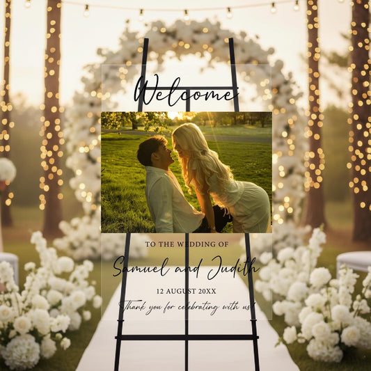 Personalized Wedding Photo Acrylic Welcome Sign – Custom Picture Board with Bride & Groom Names, Elegant Acrylic Wedding Reception Entrance or Ceremony Decoration, Indoor & Outdoor Keepsake Gift #6