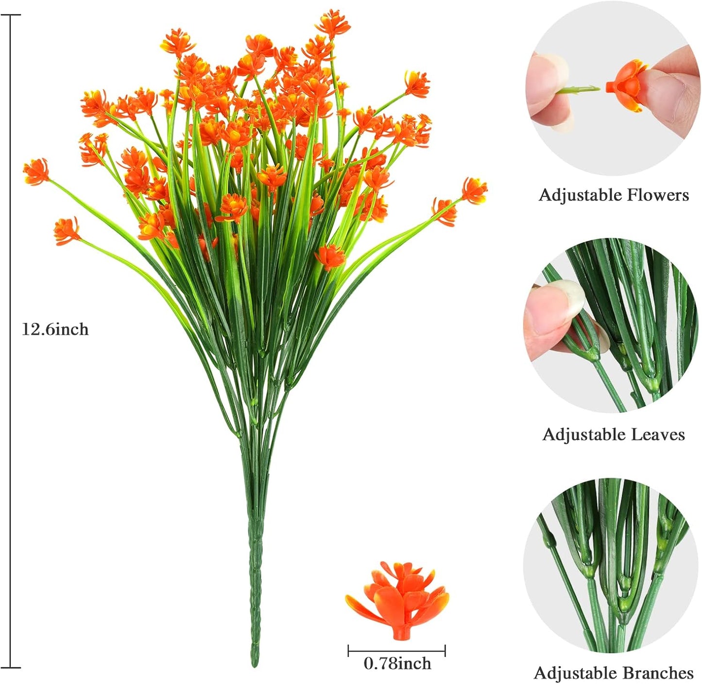 AmyHomie 20 Bundles Artificial Fall Flowers for Outdoor UV Resistant Faux Flowers No Fade Fake Plastic Plants Wildflowers Spring Flowers Garden Porch Window Box Decorating Fall Decor (Orange)