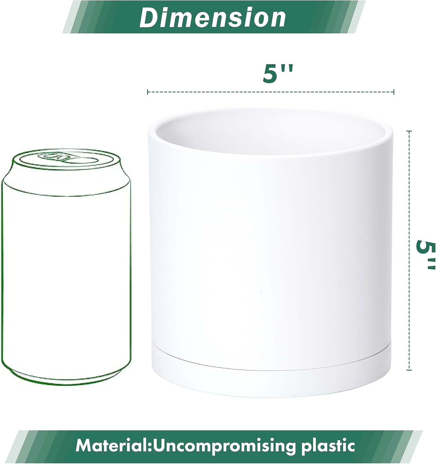 D'vine Dev 6 Pack 5 Inch Modern Plastic Plant Pots, Small Garden Planters for Plant with Drainage Holes and Saucers, White Color, 74-Z-G-3