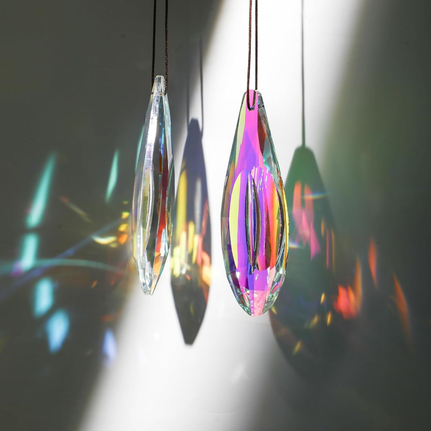 HDCRYSTALGIFTS 2pcs 120mm/5'' Large Crystal Prisms Suncatcher for Window Hanging, AB Crystals Sun Catcher Indoor Window, Rainbow Maker Crystal Stick Prisms for Balcony,Kitchen,Garden Decoration