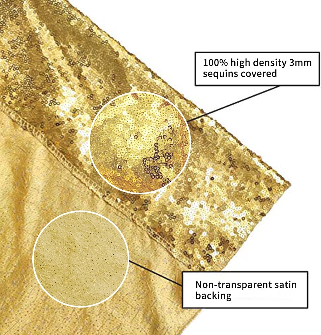 Poise3EHome 6Ft x 6Ft Gold Sequin Backdrop Curtain, Glitter Thick Satin Gold Background Drapes, Sparkly Opaque Photography Curtain, Sequence Xmas Thanksgiving Backdrop for Wedding Party Holiday Decor