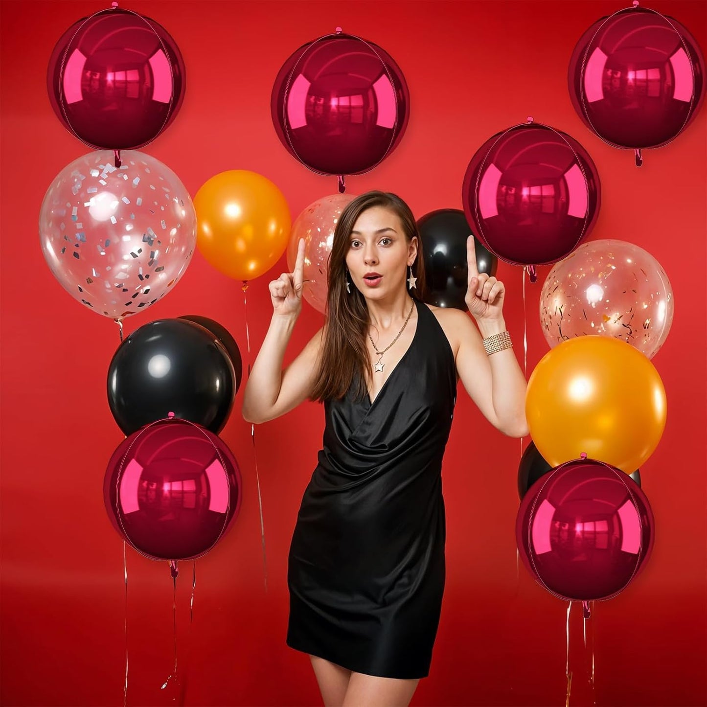 6Pcs Burgundy Round Foil Balloons,Giant 4D Round Ball Balloon,22 Inch Metallic Burgundy Balloons for Birthday Wedding Graduation Prom Party Decorations