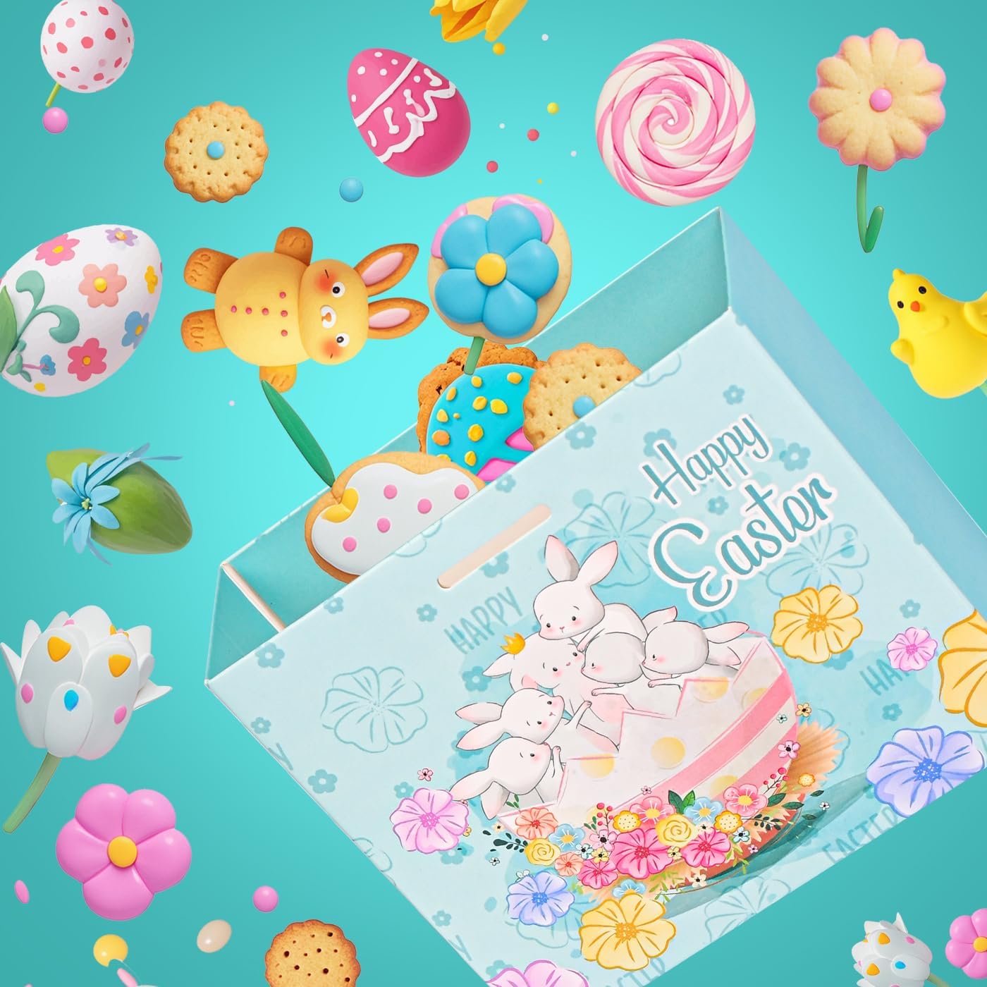 24Pack Small Easter Bags for Goodies,4.5×3.9×1.8inch Small Easter Treat Bags for Kids, Candy, Gifts Wrapping, Party Supplies 12 Unique Pattern