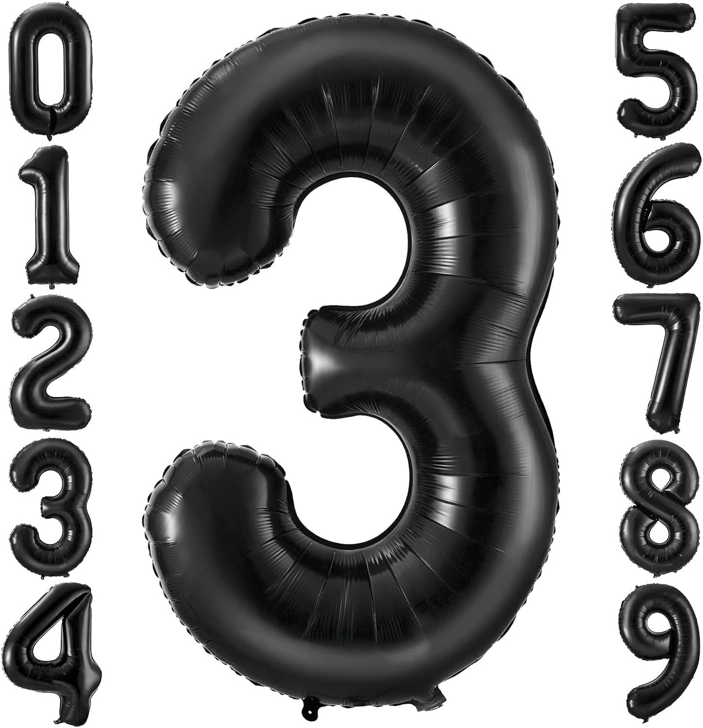 Black 3 Balloon Number,40 Inch Number 3 Balloon Large Black 3 Foil Mylar Helium Balloon for Birthday Party Decorations