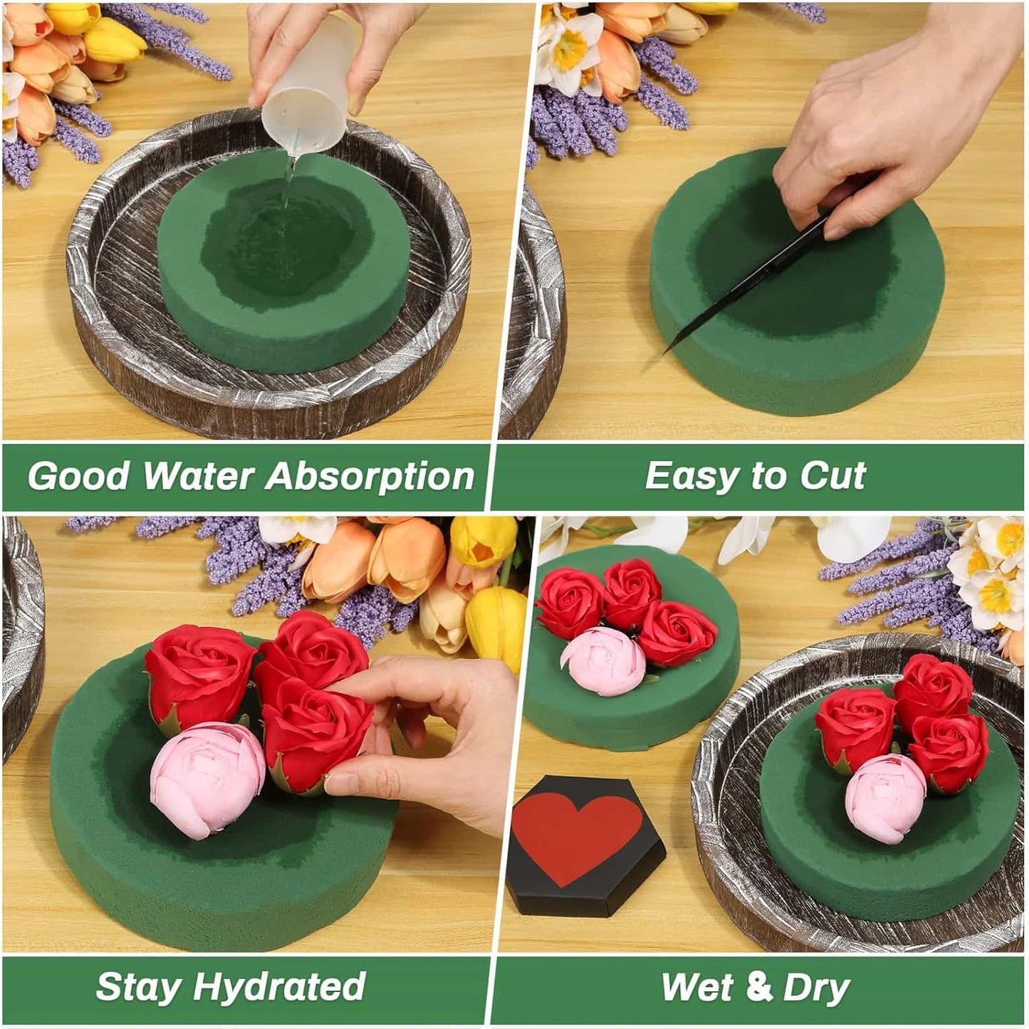 6 Pcs Round Floral Foam Blocks for Flower Arrangements (Diameter6.5”) Large Wet and Dry Green Flower Florist Foam Round for Fresh and Artificial Flowers, Plant Decorations