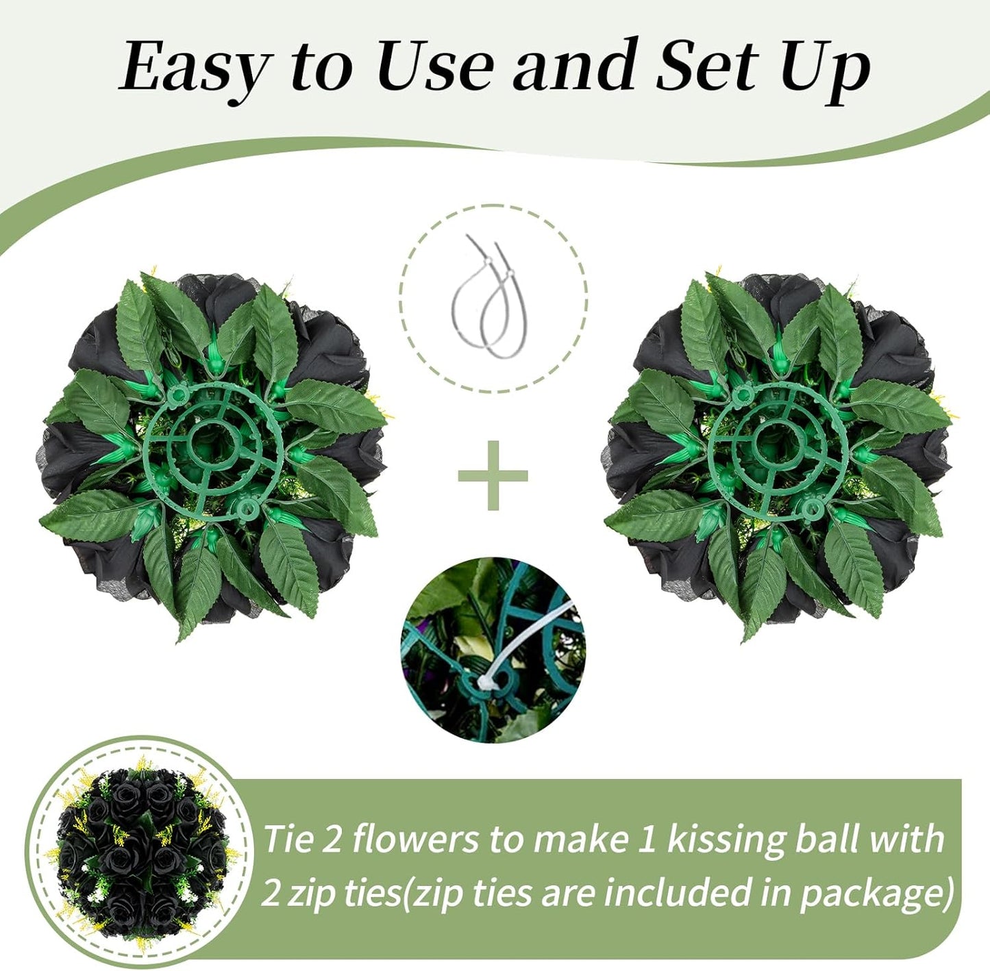 BLOSMON Flower Balls Wedding Rose Centerpieces 6 Pcs Black Fake Flowers Kissing Balls Decor Artificial Floral Arrangements Flower Bouquet of Roses Home Party Room Table DIY Decorations