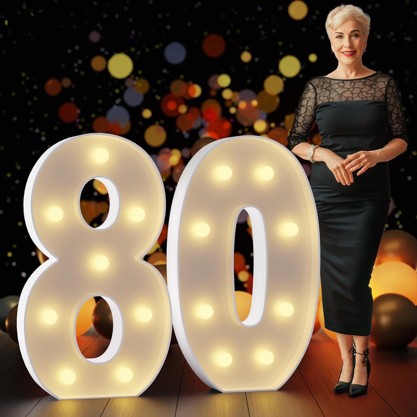 Marquee Numbers 3 Feet Tall Large Light Up Numbers 80th Birthday Decorations Women Men Big Yellow Light Outdoor Anniversary Decorations Balloon Arch Kit Party Backdrop 80