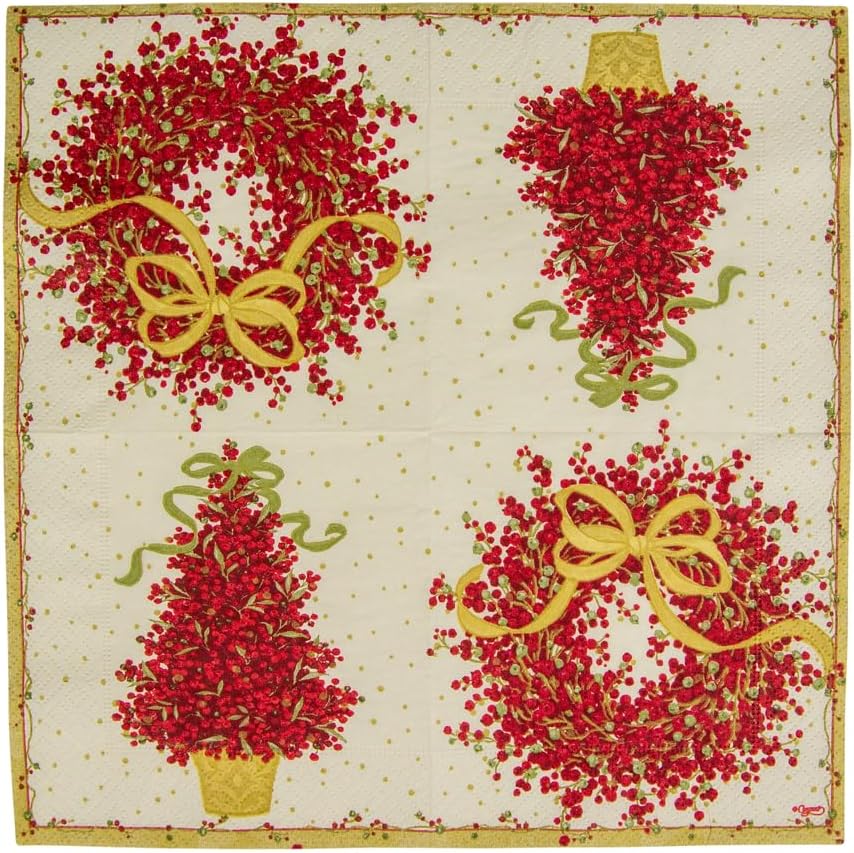 Caspari Pepperberry Paper Cocktail Napkins - Four Packs of 20