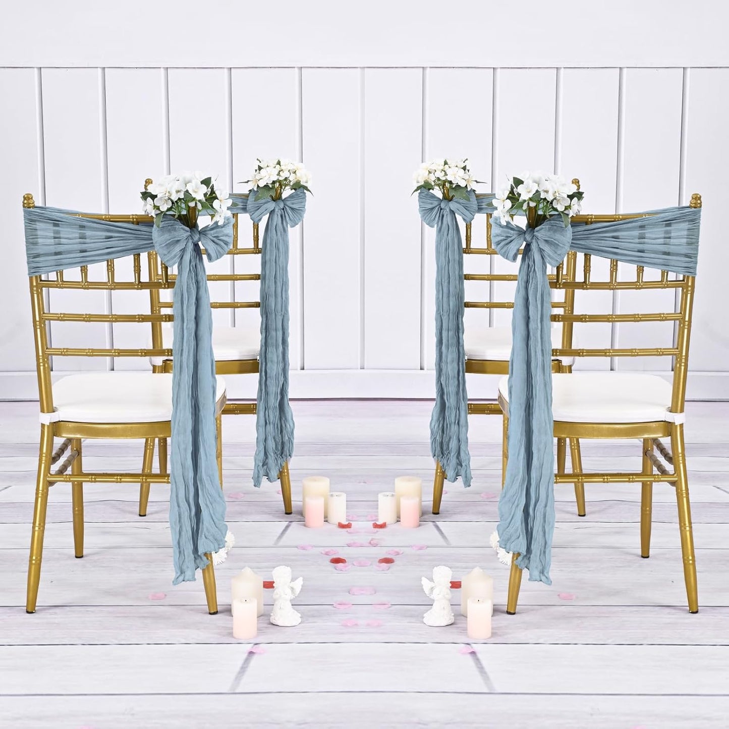 36 Pcs Dusty Blue Cheesecloth Chair Sashes, 16 x 108 inch Gauze Fabric Washable Chair Sashes Bows Designed for Aisle Decorations Universal Chair Cover Decor for Wedding Reception Party Banquet