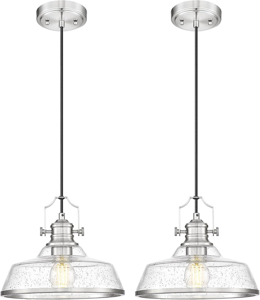 kudos 2 Pack Pendant Lights Kitchen Island, 11" Large Brushed Nickel Kitchen Island Lighting with Seeded Glass, Industrial Hanging Light Fixture for Kitchen Sink Dining Room, KDPL13-BN-S-2PK