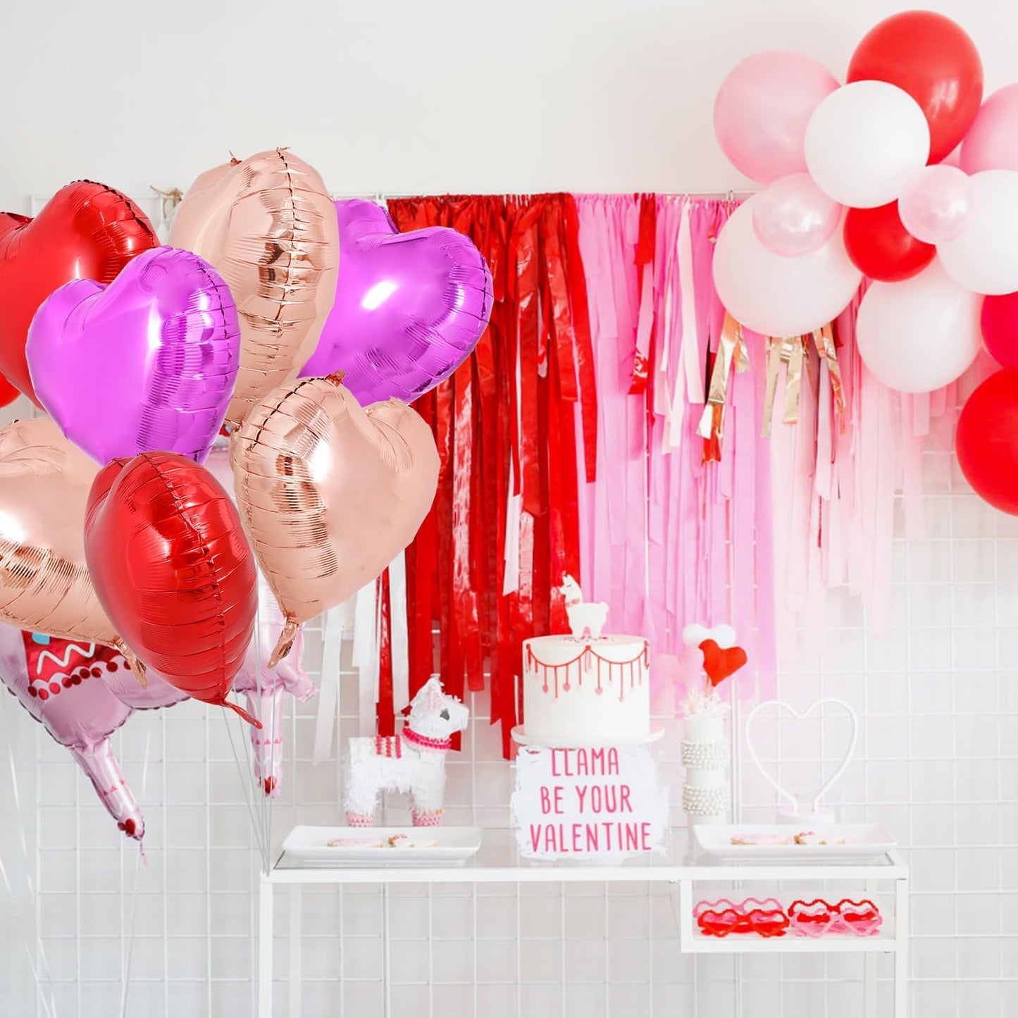 TONIFUL 30Pcs 18 Inch Heart Balloons Red Hot Pink Rose Gold Valentine’s Day Heart Shape Foil Mylar Balloons Decoration for Valentine's Day Wedding Bridal Shower Anniversary Engagement Party Supplies
