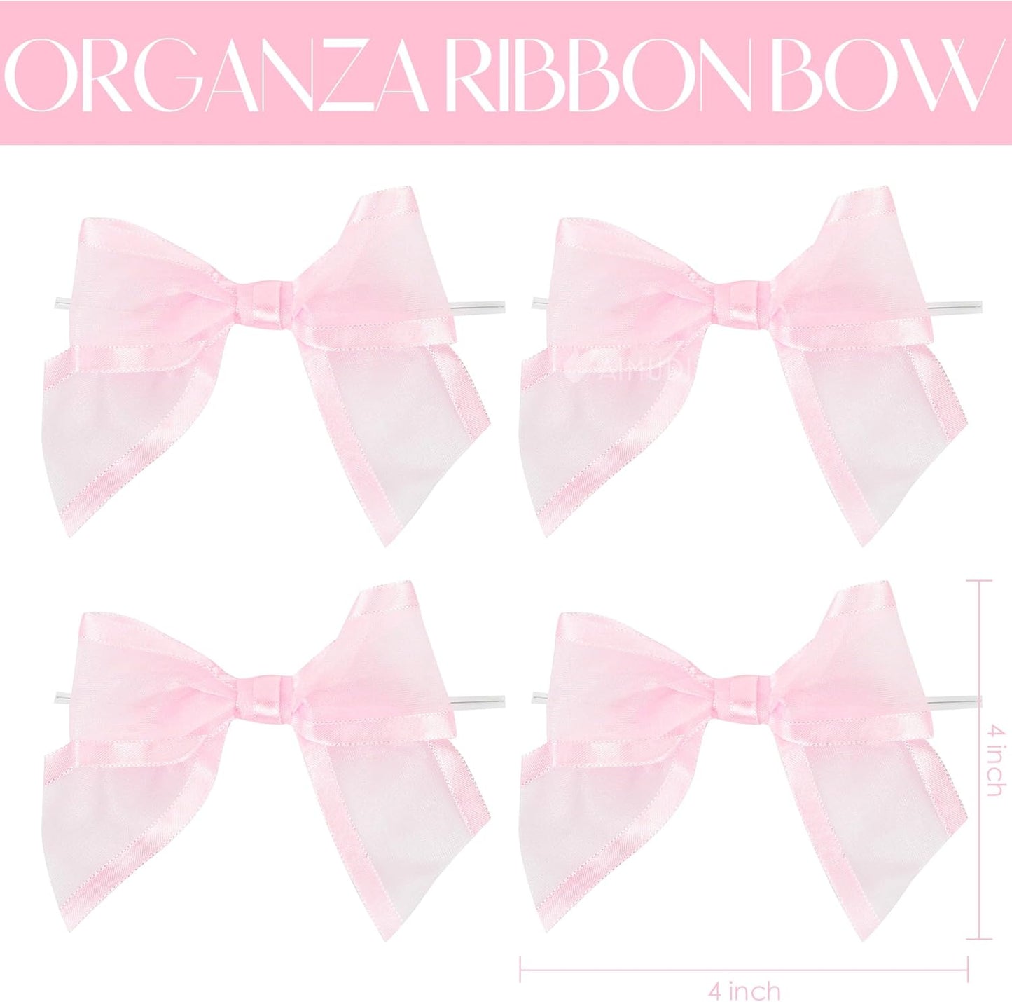 AIMUDI Pink Ribbon Bows 4" Organza Bows Premade Twist Ties Bows for Gift Wrapping Crafts Treat Bags Baskets Cake Pop Baby Shower Birthday Wedding Decor - 12 Counts