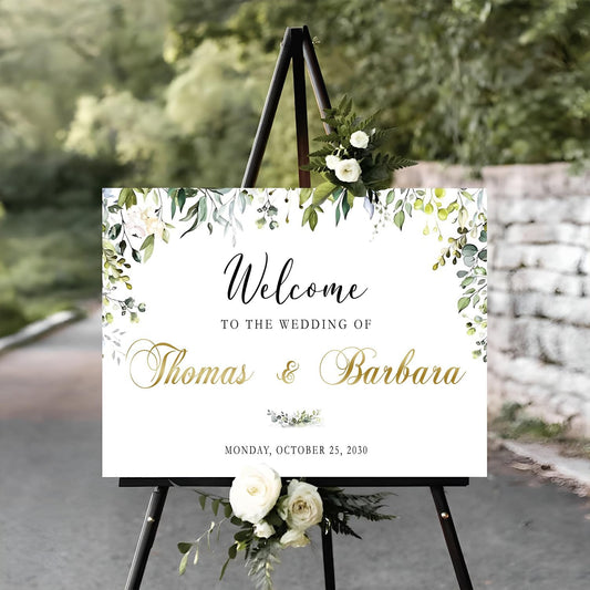 Welcome Sign Wedding, Welcome To Our Beginning Wedding Sign, Greenery Floral Theme Wedding Sign Decoration, Reserved Table Signs For Wedding, Signs For Wedding