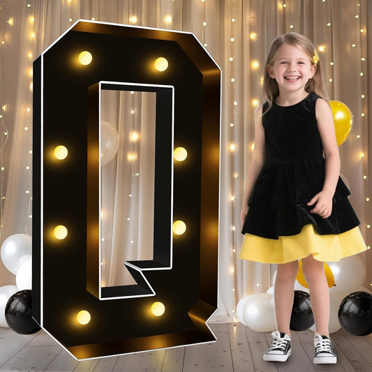 Pooqla 3FT Marquee Light Up Letters, Black LED Party Decor Large Marquee Letters 3 Feet Tall, Giant Mosaic Letter for Birthday Graduation Anniversary Wedding Decoration, Letter Q