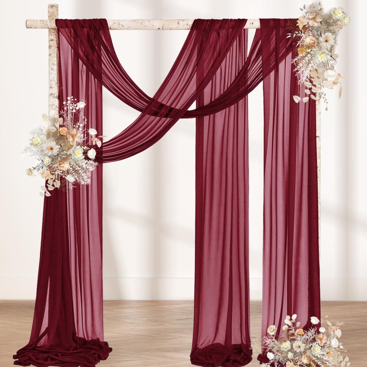 MLMW Christmas Wedding Arch Draping Fabric 2 Panels 29" x 20Ft Burgundy Sheer Wedding Arch Backdrop Drapes Outdoor Curtain for Ceremony Party Background Ceiling Decor
