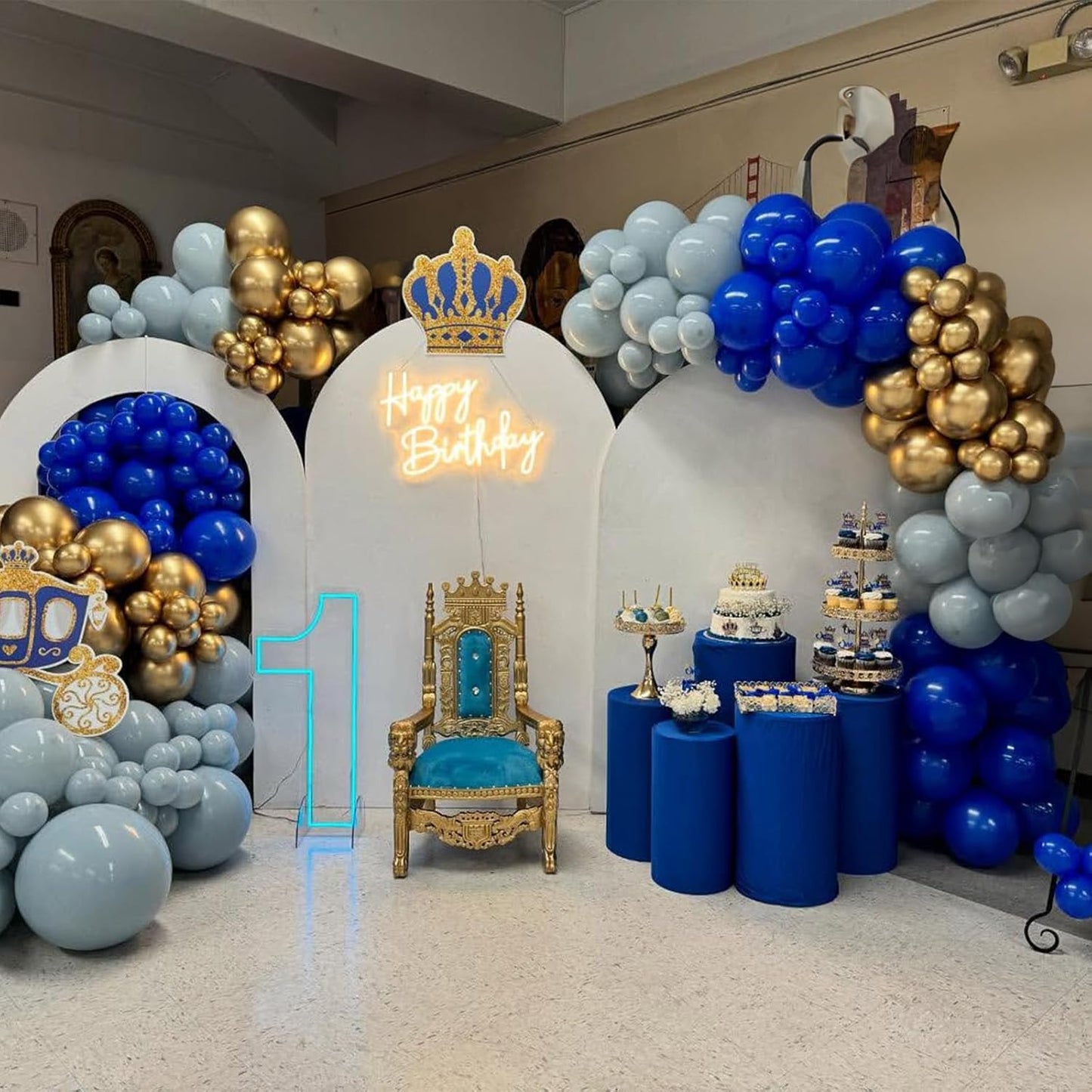 Navy Blue Gold Balloons, 12 Inch Dusty Light Blue Golden Latex Balloon Set for Boys Birthday Winter Wonderland Wedding Baby Shower Party Decorations