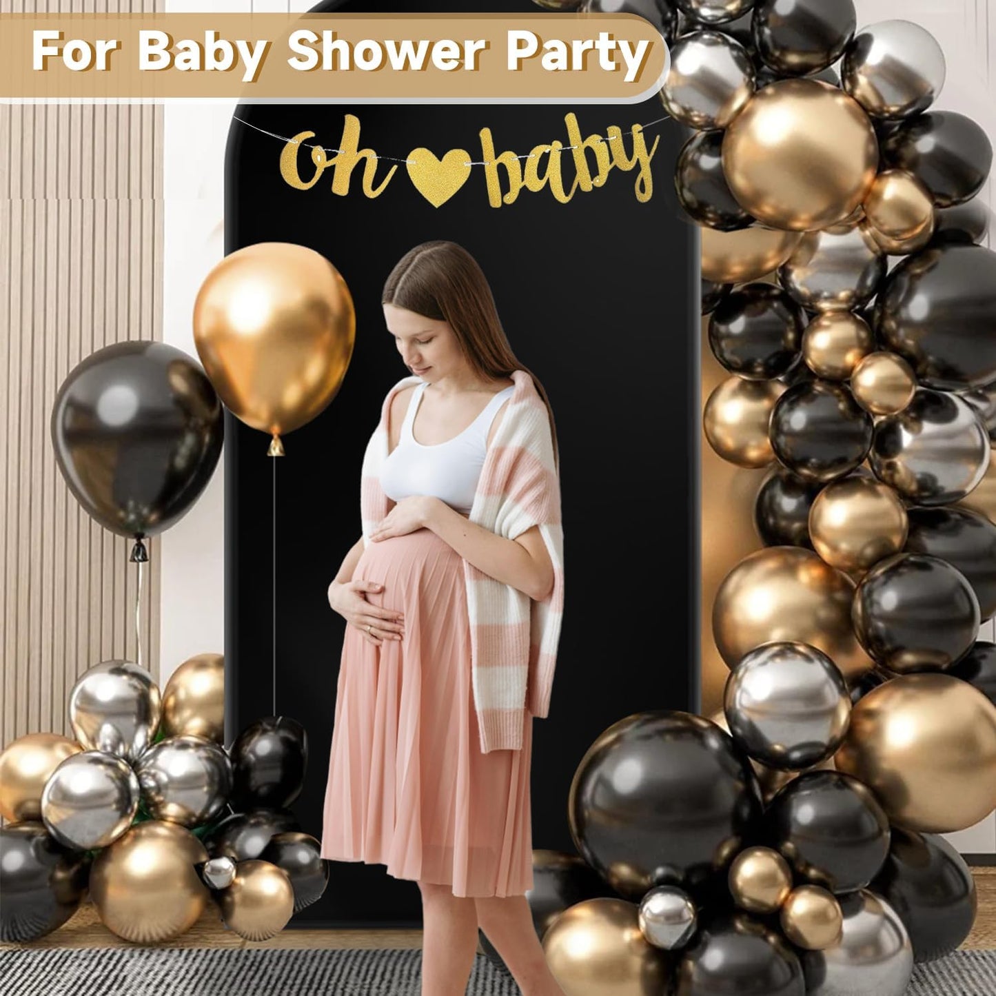 Hemmotop 6 ft Black Arch Cover (No Arch Backdrop Stand), 2-Sided Spandex Arch Covers Stretchy Backdrop, for Wedding, Baby Shower, Birthday Party Decoration