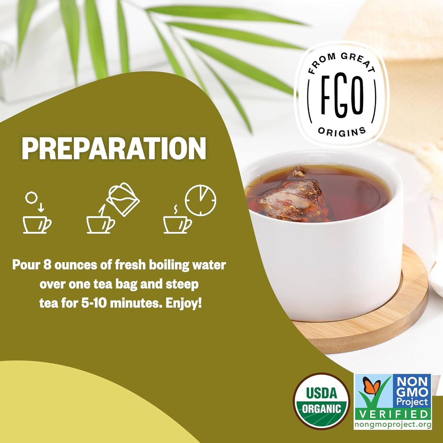 FGO Organic Roasted Dandelion Root Tea, 100 Count, Eco-Conscious Tea Bags, Resealable Bag, Caffeine Free, Packaging May Vary (Pack of 1)