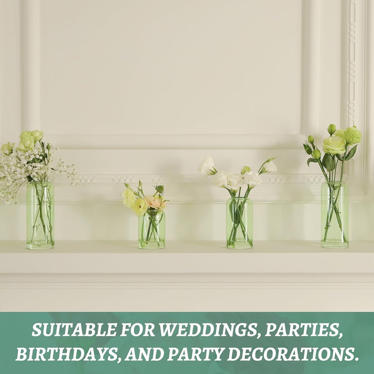 24Pcs Bud Vases Set, Glass Flower Vase for Centerpieces, Small Vases for Flowers, Decor Centerpiece for Bathroom, Decorative Vases for House Warming(Green)