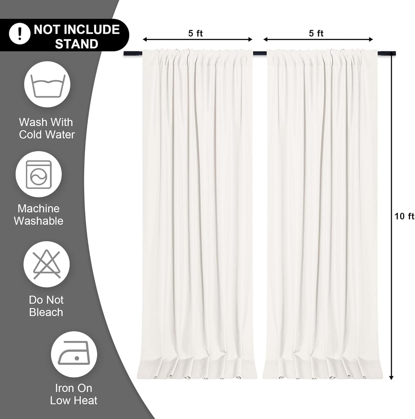 DWCN 10x10 FT Ivory Backdrop Curtains for Parties, Photography Backdrop Drapes with Rod Pockets for Wedding Decorations Stage Birthday Family Gatherings, 2 Panels 5ft x 10ft
