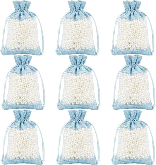 50 Pcs Burlap Bags with Drawstring,3.9"x5.5" Gift Bags Jewelry Pouch Bags for Candy Packing Party Favors Wedding Holiday DIY Craft(Sky Blue)