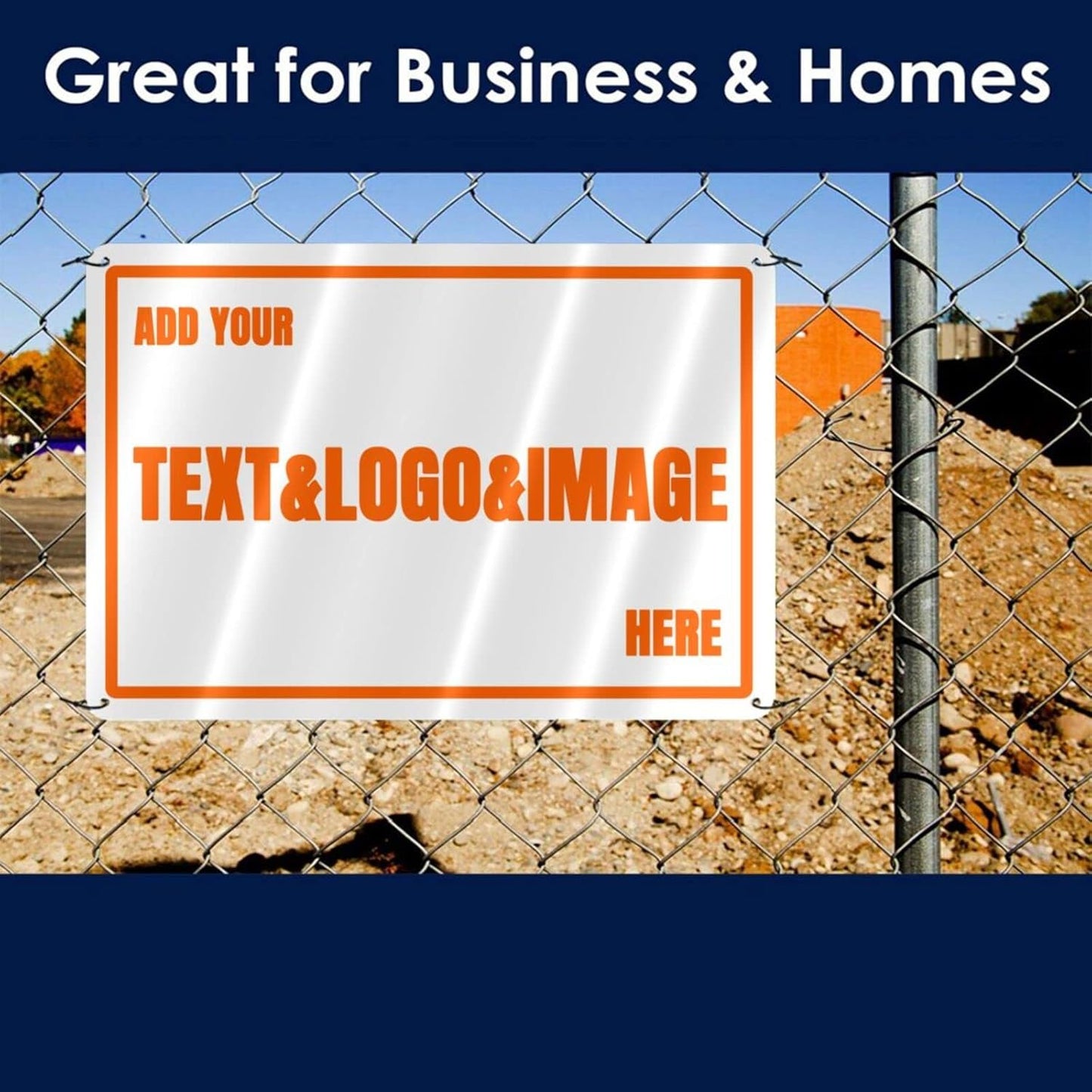 Custom Signs Outdoor Metal - 12 x 8 Customized Personalized Aluminum Signs for Office, Home, Business, Decor, Custom Rust-Proof Sign (Orange Text Box)