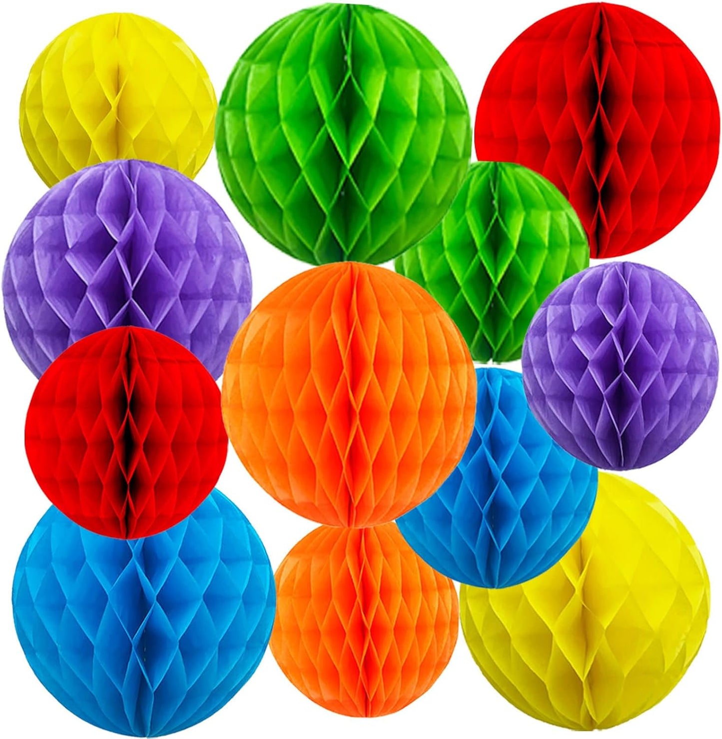 Rainbow Honeycomb Balls Decorations - 12Pcs 6" & 10" Hanging Tissue Pom Poms for Birthday, Wedding, Engagement, Fiesta, Home Decor (Multi-Color)