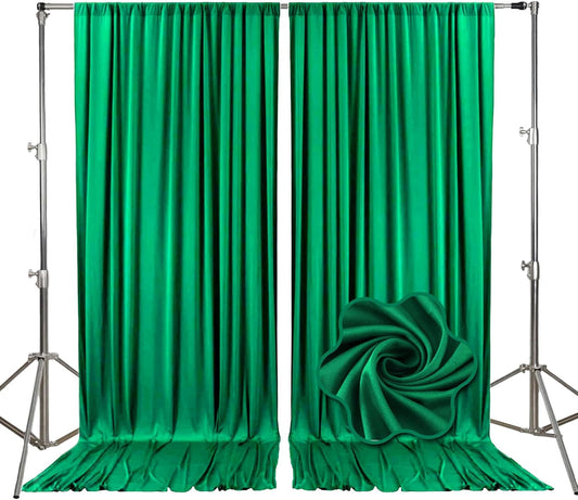 10ft x 10ft Deep Green Backdrop Curtains for Parties, Fabric Satin Background Curtain with Rod Pockets for Weddings, Birthday, Baby Shower, Photography, Graduation Party Backdrop Drapes, 2 Panels