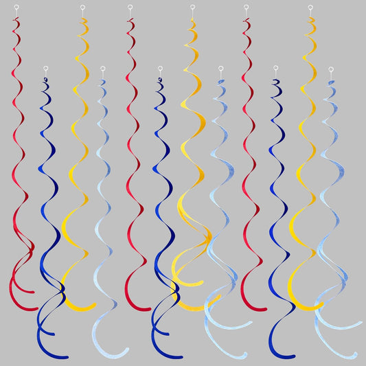 36 Pcs Red Blue Yellow Hanging Swirl Decorations Colorful Felt Swirl Streamer Spiral Ceiling Decorations Garland for Carnival Circus Clown Fiesta Festival Birthday Baby Shower Wedding Party Supplies