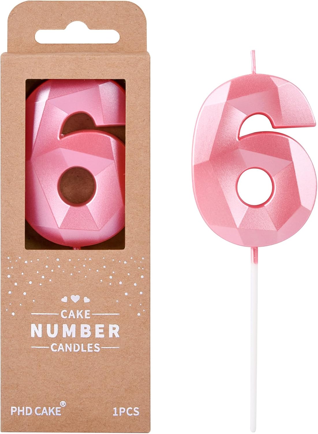 PHD CAKE 2.76 Inch Crystal Pink 6 Number Birthday Candles, Pink Number Candles, Cake Number Candles, Party Celebration