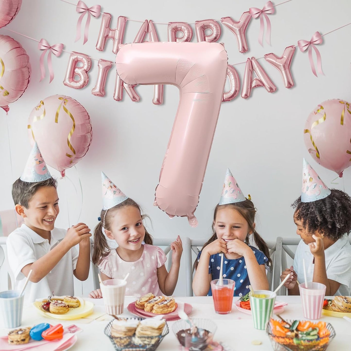 Light Pink Number Balloon 7, 40 Inch Large Self Inflating 7 Foil Number Balloons 0-9, Blush Pastel Pink Digital 7 Helium Balloon for Girls Women 7th Birthday Party Graduation Anniversary Decorations