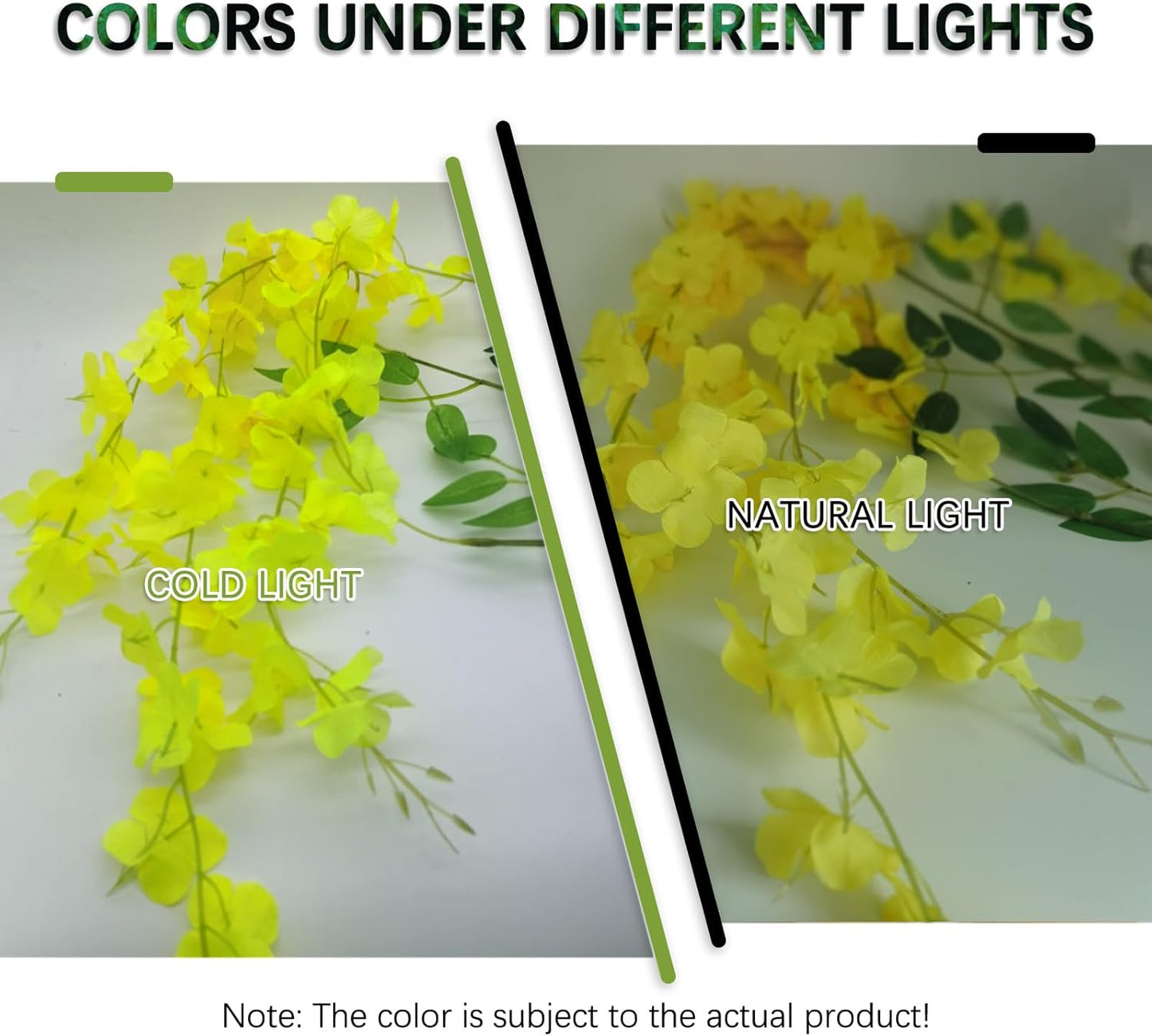 24 Pack Yellow Wisteria Hanging Flowers Garland, 3.77 Feet Artificial Flower Vines, Fake Wisteria, Artificial Vines Hanging Garland for Backdrop Outdoor Yard Garden Decor