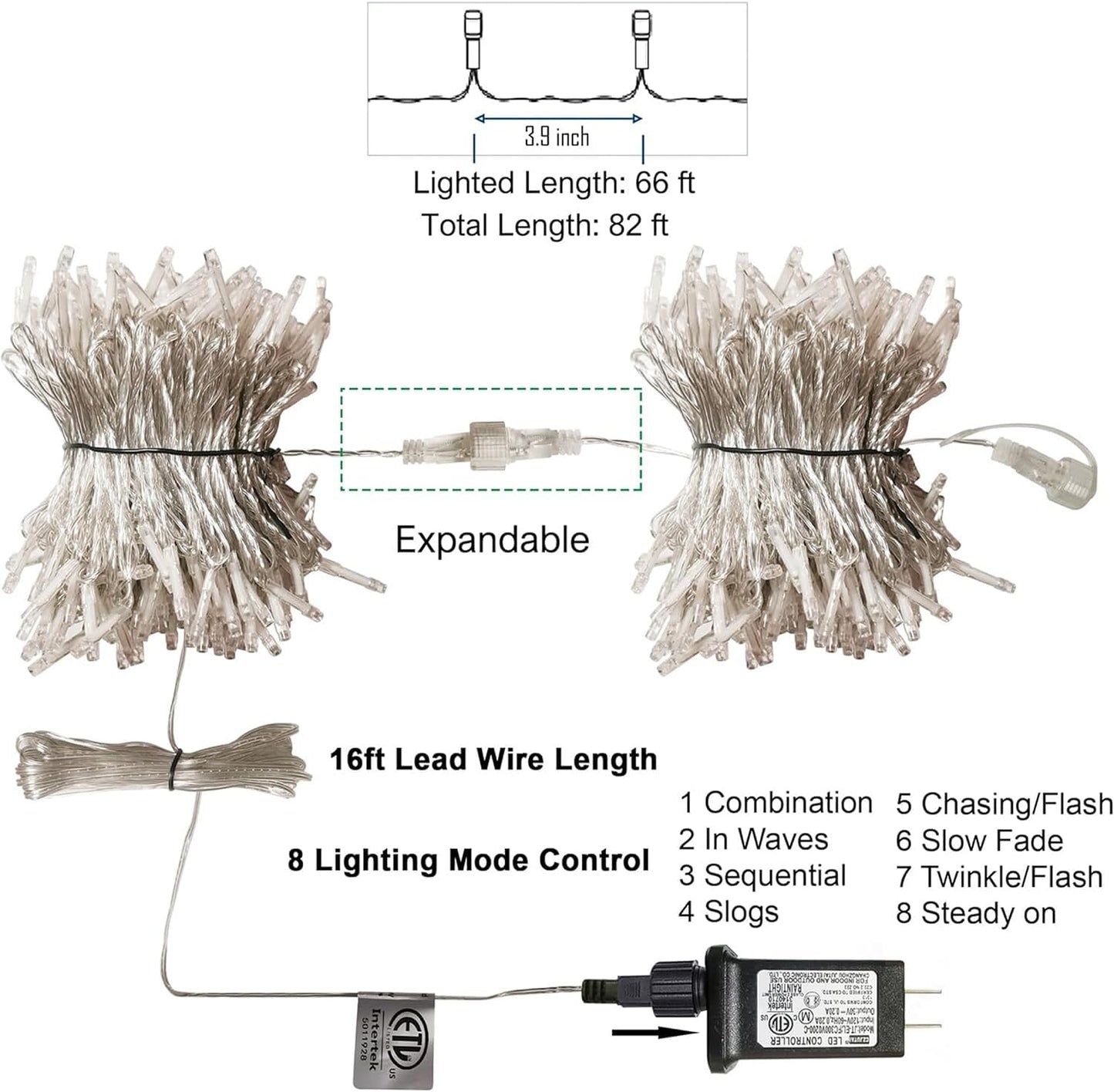 LJLNION 300 LED Christmas Lights, Extra Long 98.5FT Xmas String Lights Outdoor Indoor, 8 Lighting Modes, Plug in Waterproof Fairy Lights for Wedding Party Bedroom Garden Decorations (Red & White)
