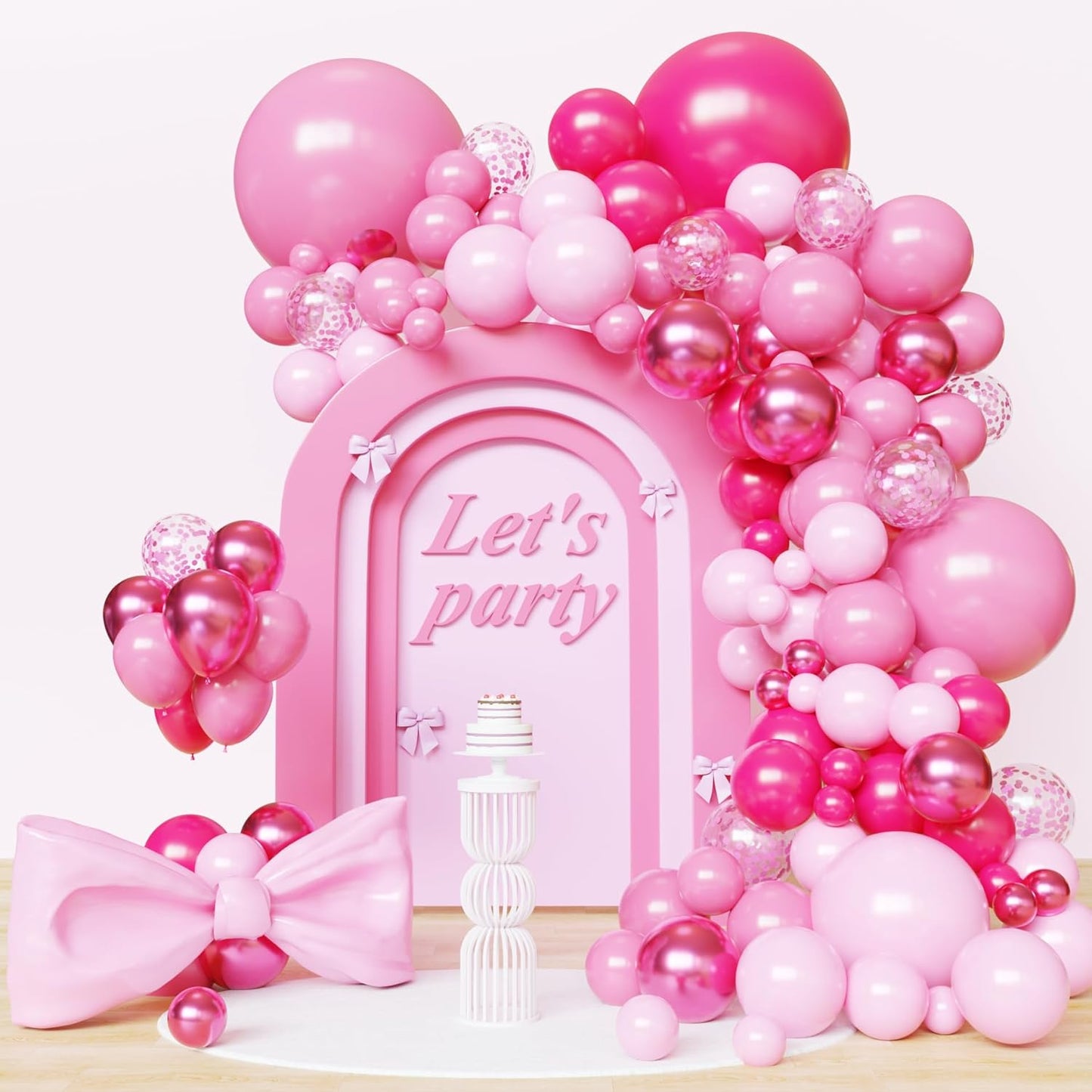 Hot Pink Balloons Garland Kit, 124pcs Light Pink Metallic Latex Balloons Arch for Birthday, Baby Shower, Princess Theme Party Decoration