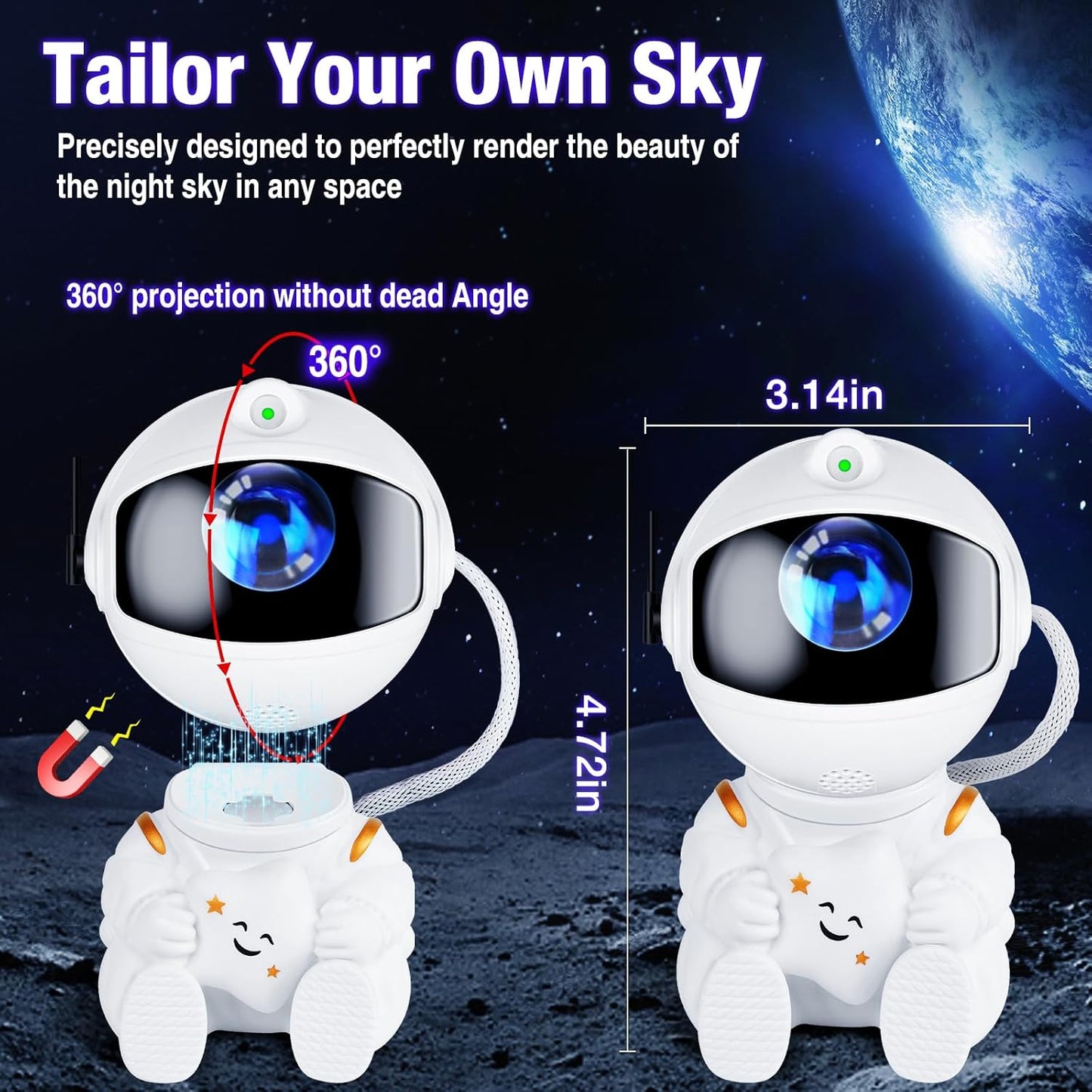 Astronaut Galaxy Projector Night Light – White Astronaut Holding Star, Star Projector Galaxy Lamp for Kids Bedroom, Space Decor & Gift