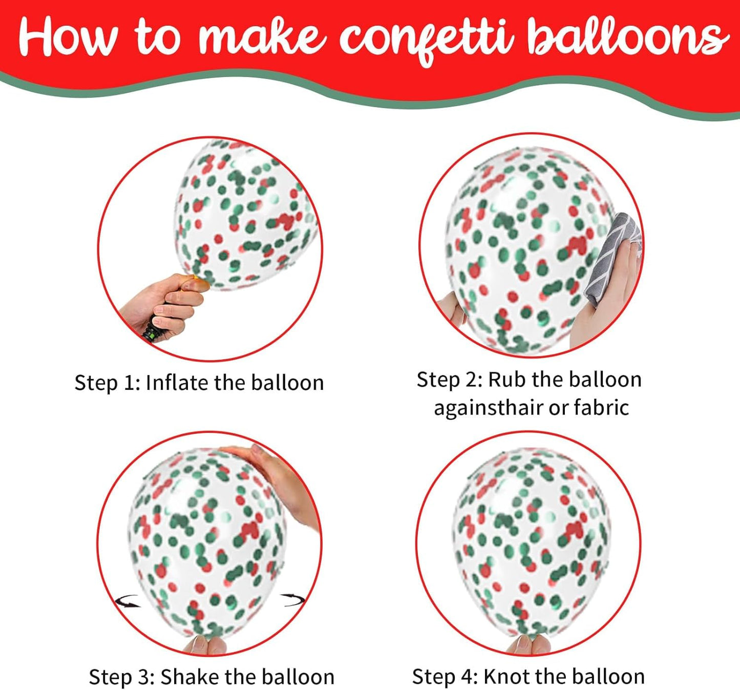 Paready Christmas Balloons, 50Pcs 12 Inch Red, Green, White, Pastel Pink Retro Bean Confetti Balloons for Birthday, Baby Shower, New Year, Christmas Party Supplies